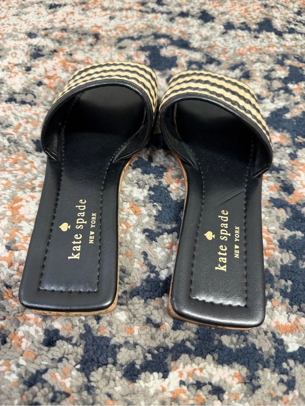 NWOT Kate Spade New York ‘Juiliane’ Raffia Slide Sandals in Black Stripe Sz 5.5